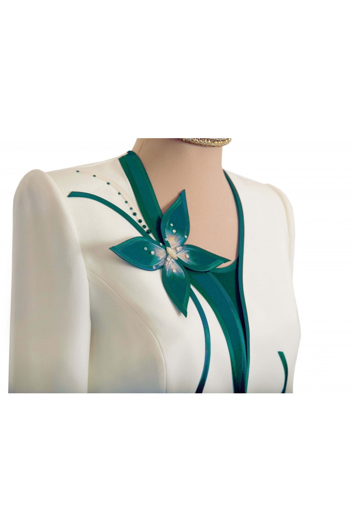 Costum Elegant Dama Turcoaz cu Alb de Nunta Botez Marimi Mari XXL