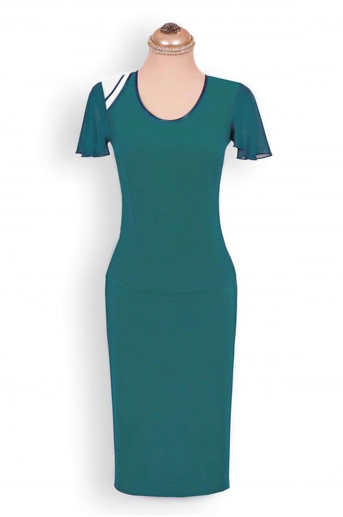 Costum Elegant Dama Turcoaz cu Alb de Nunta Botez Marimi Mari XXL