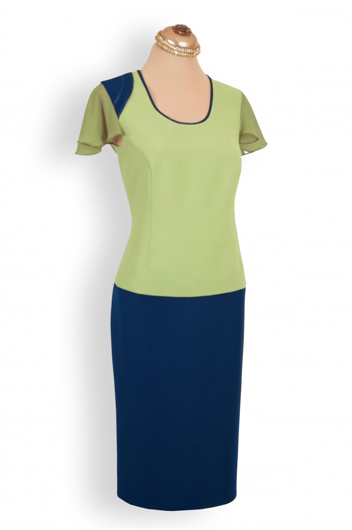 Costum Elegant Bleumarin cu Verde in 3 Piese