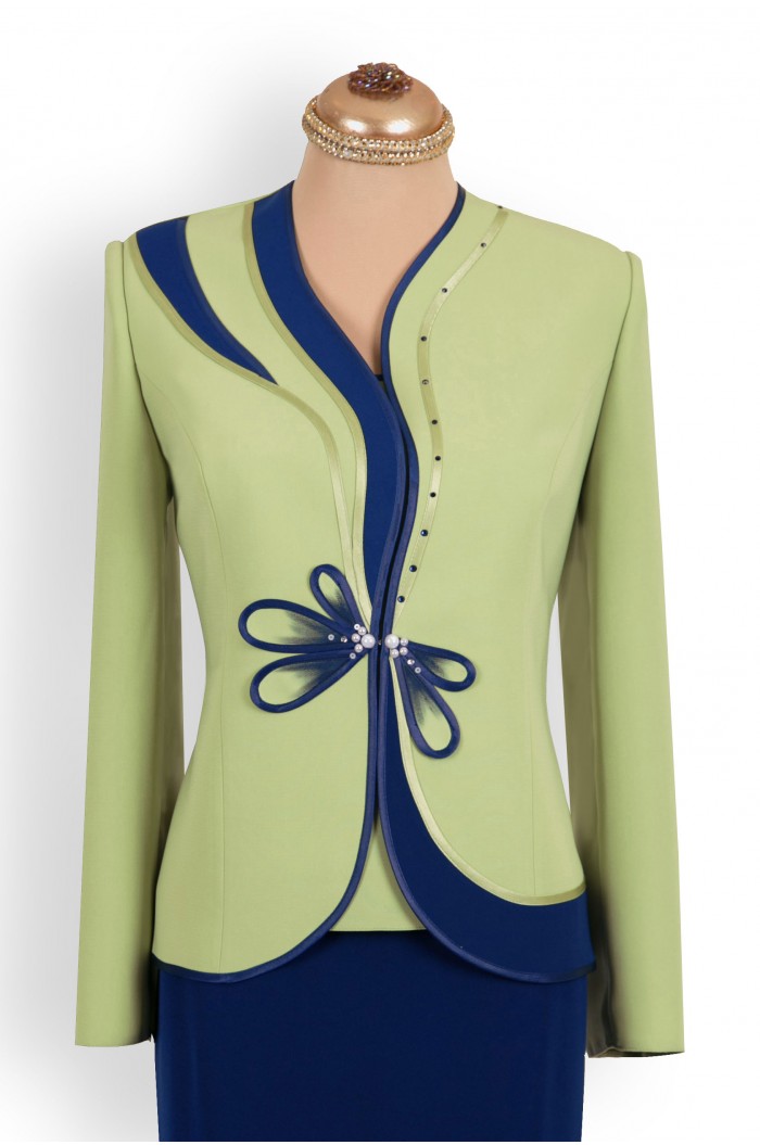 Costum Elegant Bleumarin cu Verde in 3 Piese